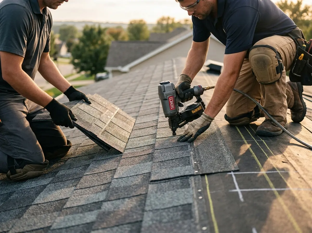 Professional roofer working on a residential roof in Lake Mary